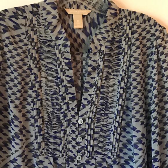 Banana Republic Blouse Womens Lightweight Houndstooth Pleated Grey Blue Purple M - Picture 4 of 8